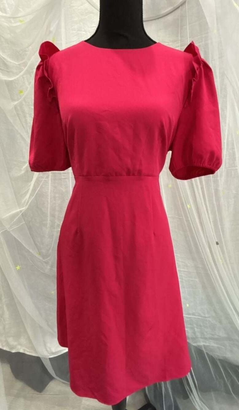Lark & Ro Women's Pink Puff Sleeve Round Neck Midi Dress